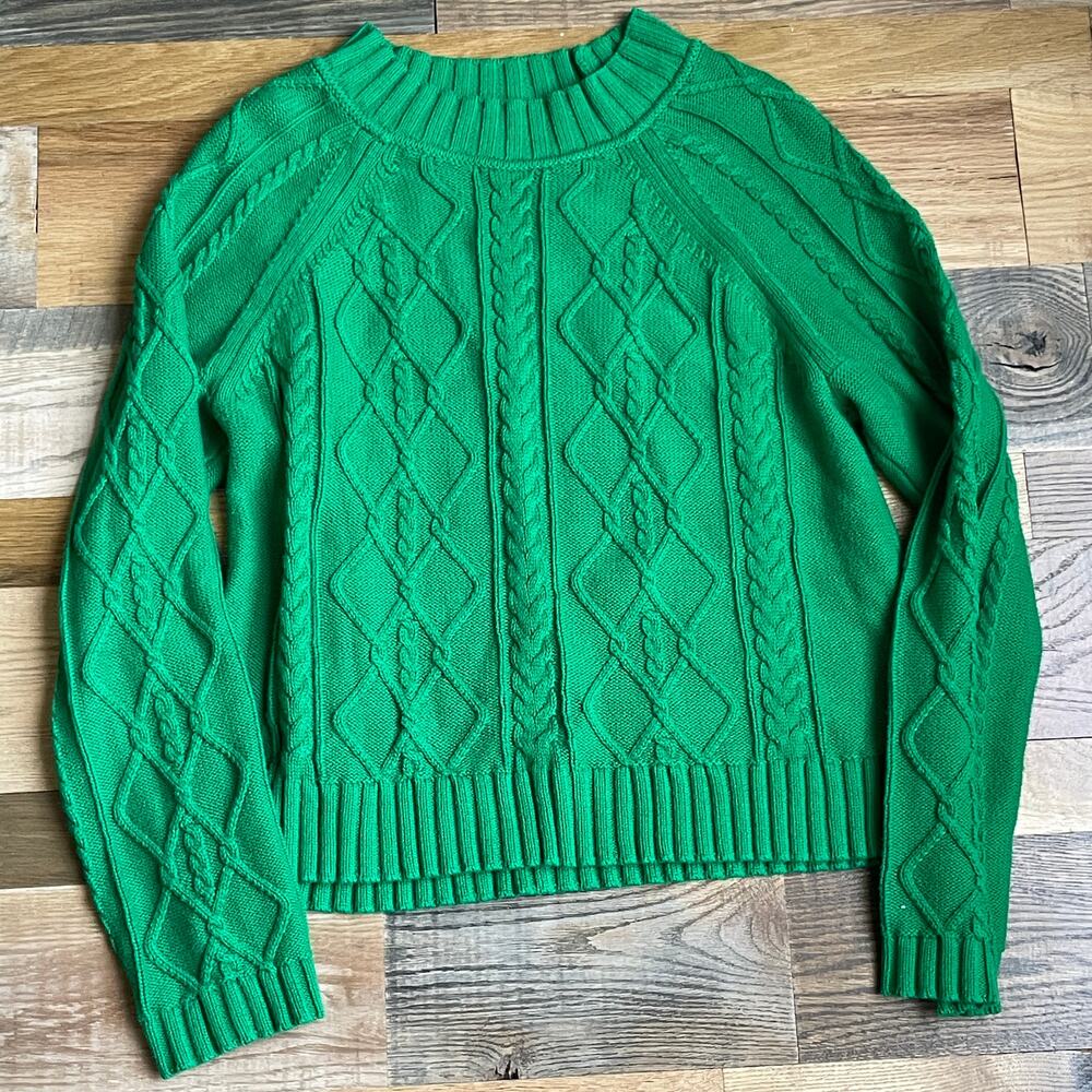 GAP OC Cable Crew Kelly Green Cotton Cable Knit Sweater Women's Small